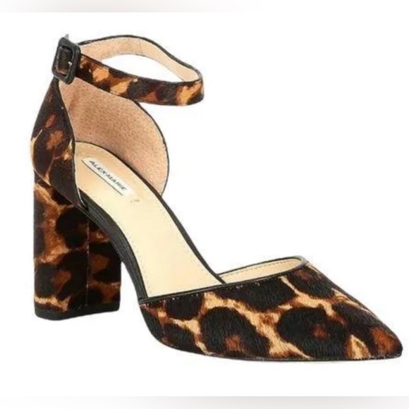 Alex Marie Ankle Strap Leopard Print Block Heel Sandals - Picture 1 of 12